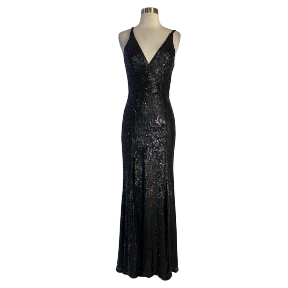 DRESS THE POPULATION Long Sequin Gown Black Size Small