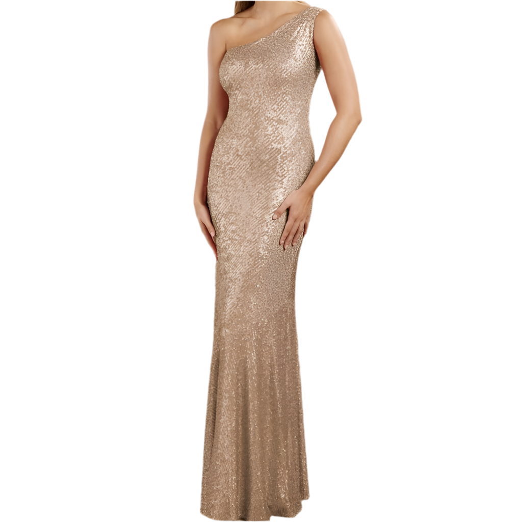slim fit dress slacks Sequin Fitted One Shoulder Slit Gown by Eureka EK113 XL / Rose Gold main image 0