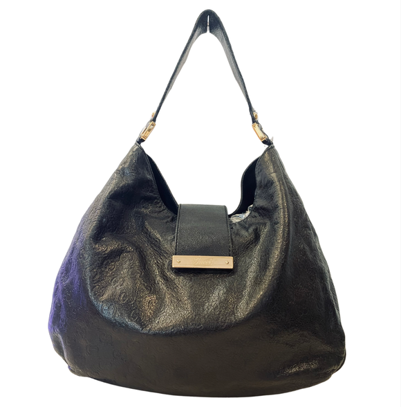 GUCCI Black GG Guccissima Hobo Leather One Shoulder Bag Purse 211933
