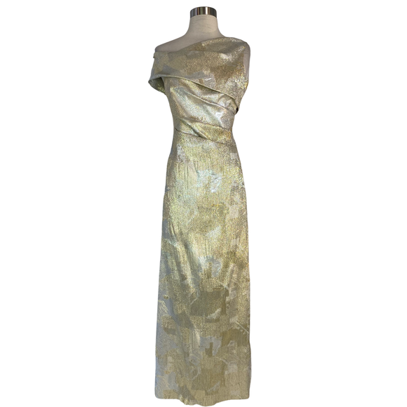 AIDEN MATTOX Long Asymmetrical Gown Silver/Gold Size 10