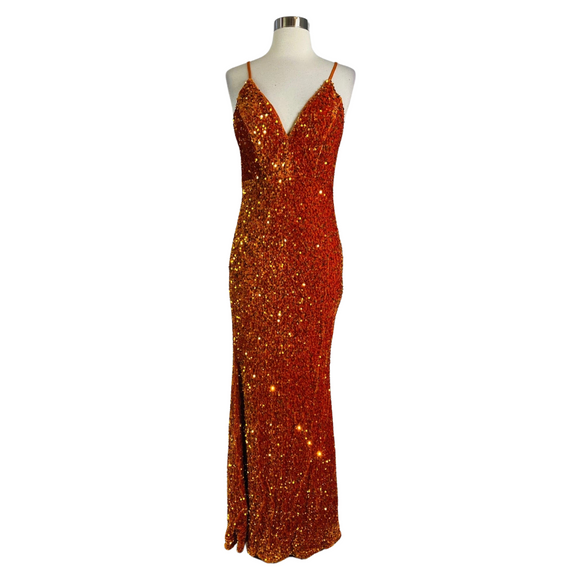 BOUTIQUE Long Fitted Sequin Gown Orange Size Medium NWT