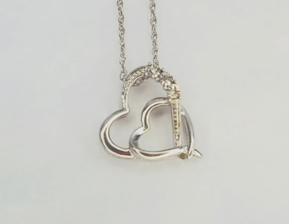 KAY JEWELERS .925 Sterling Silver Diamond Double Heart Necklace NIB