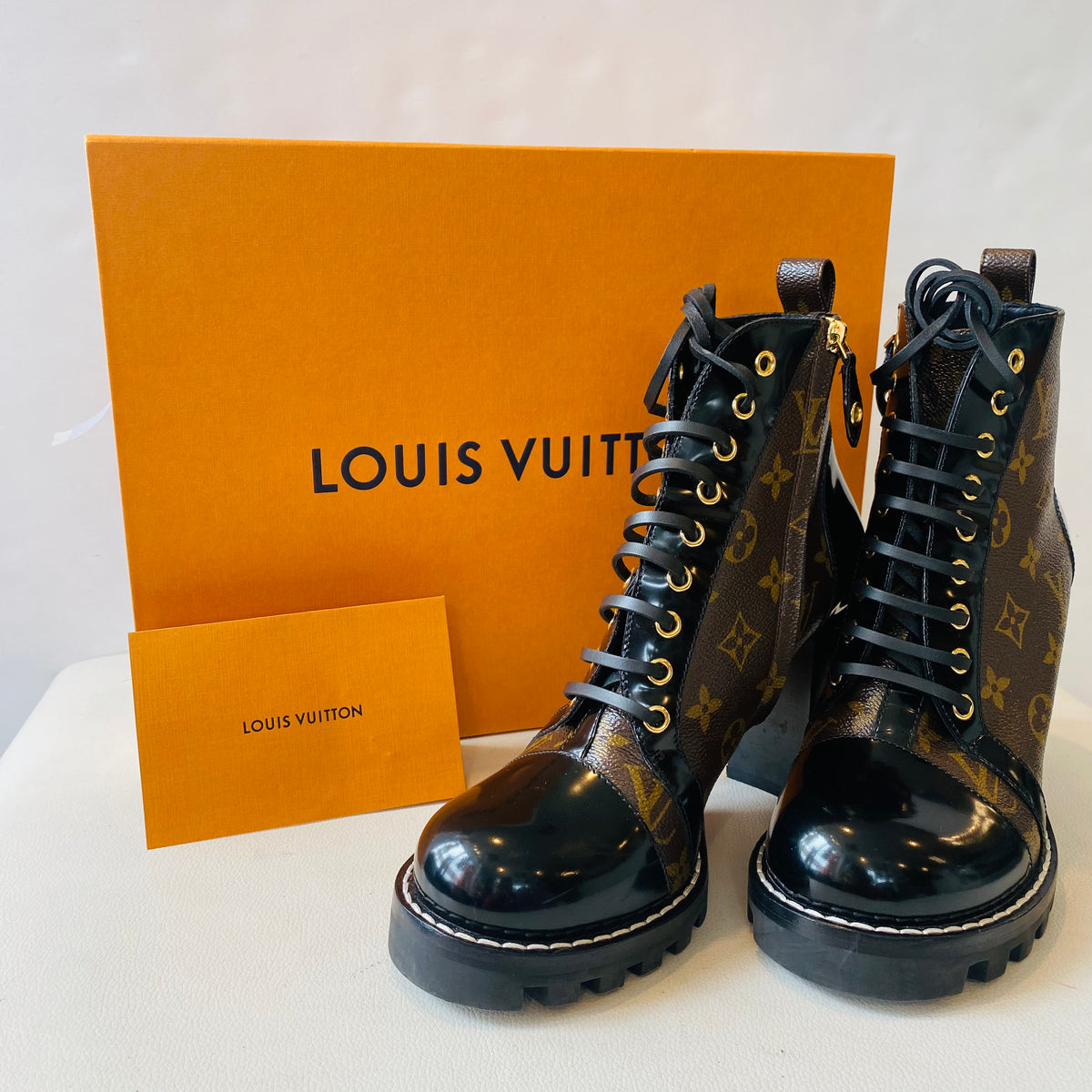 LOUIS VUITTON Patent Calfskin Monogram Star Trail Ankle Boots 39.5
