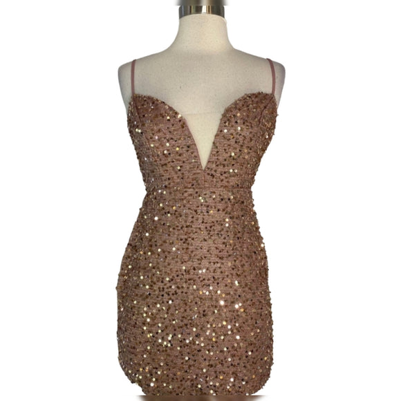 BOUTIQUE Short Sequin Cocktail Dress Blush Size Small NWT