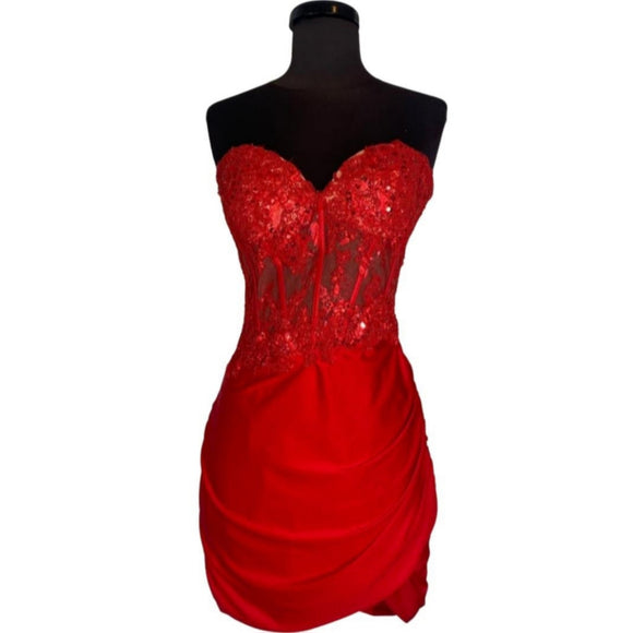 SHERRI HILL Red Short Cocktail #54776 Gown Size 10