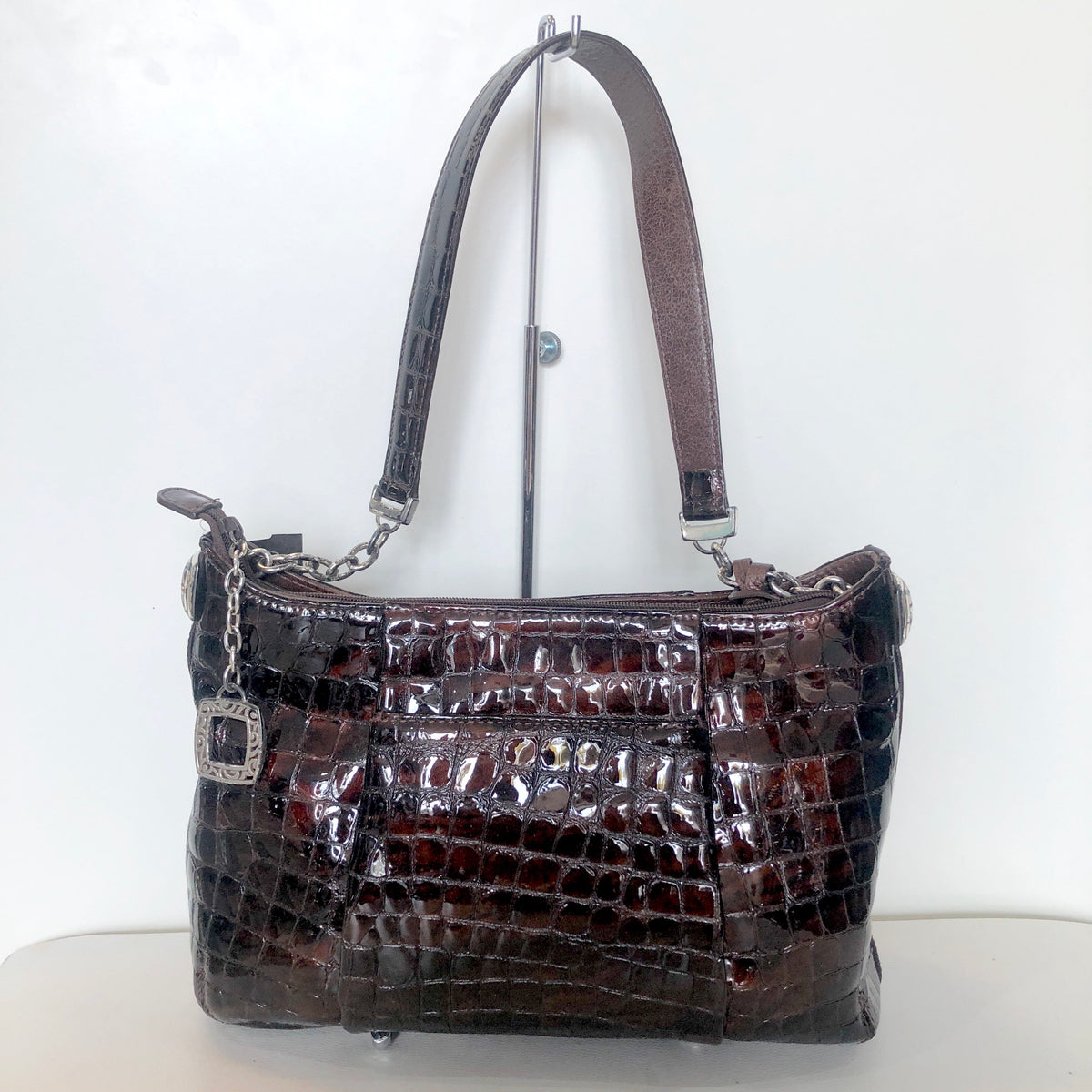 Vintage BRIGHTON Small Black & Tan Leather Handbag Grab Bag -  in 2023