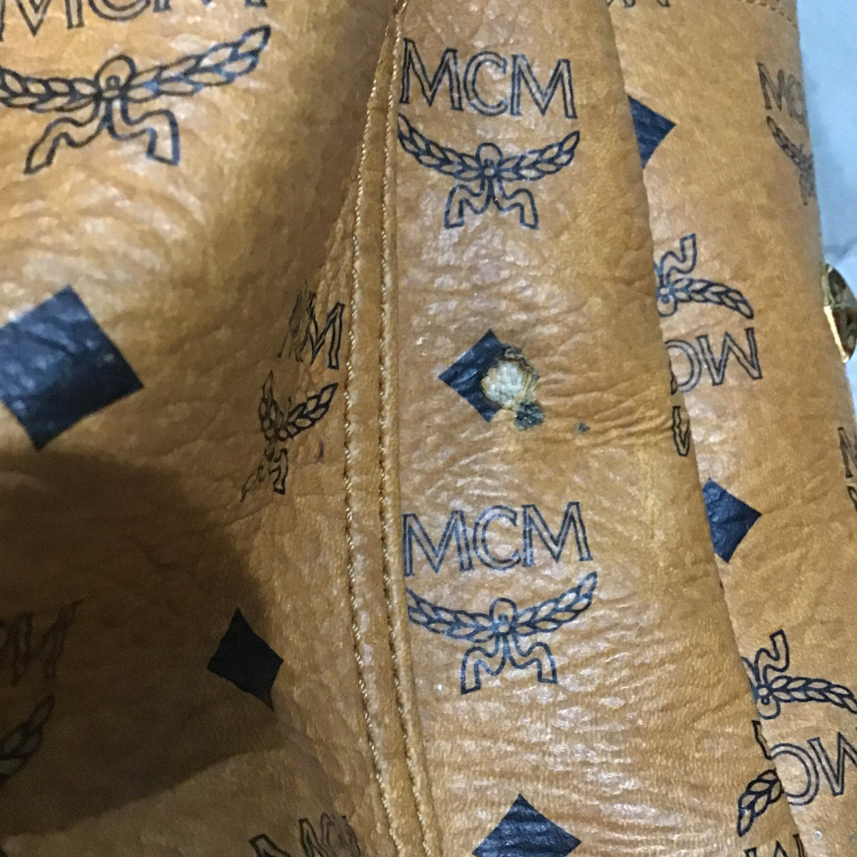 MCM Leather Backpack Visetos Studs PVC Cognac Brown 41cm x 30cm x 11cm Rare