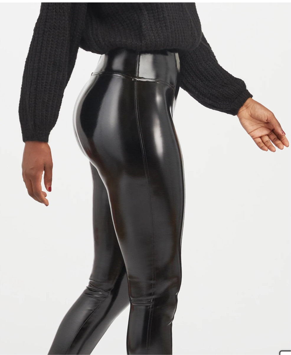 SPANX Faux Patent Leather Leggings Classic Black Size Medium NWT