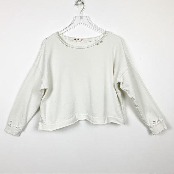 AMO Ivory Distressed Boxy Sweatshirt Size S NWOT