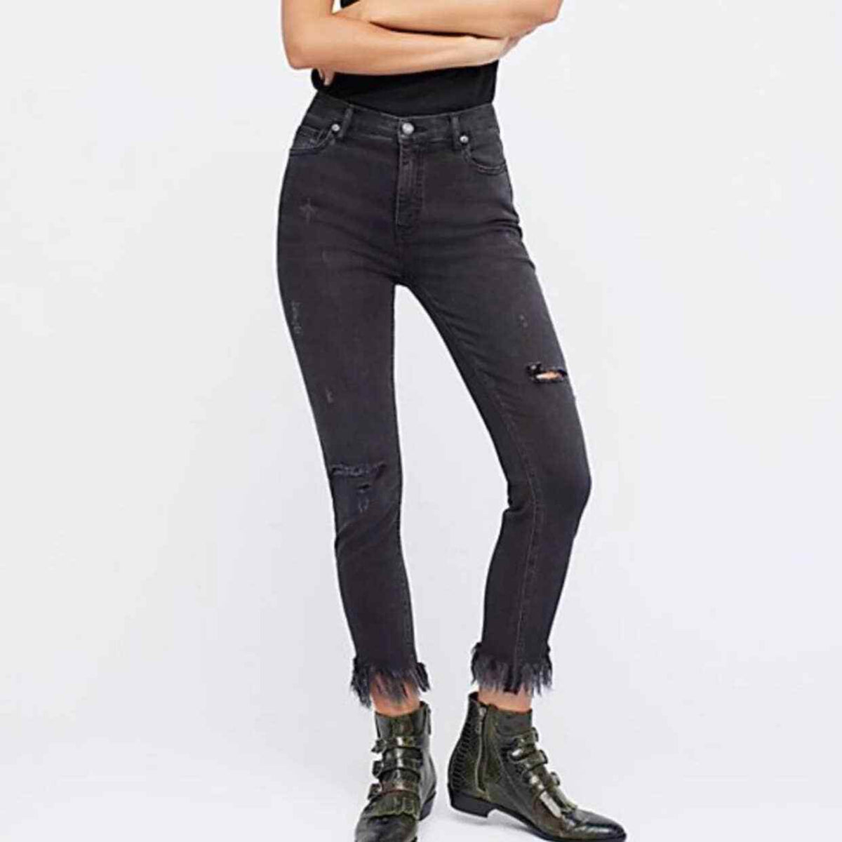 FREE PEOPLE Black Great Heights Frayed Skinny Size W – Exchange Boutique PGH