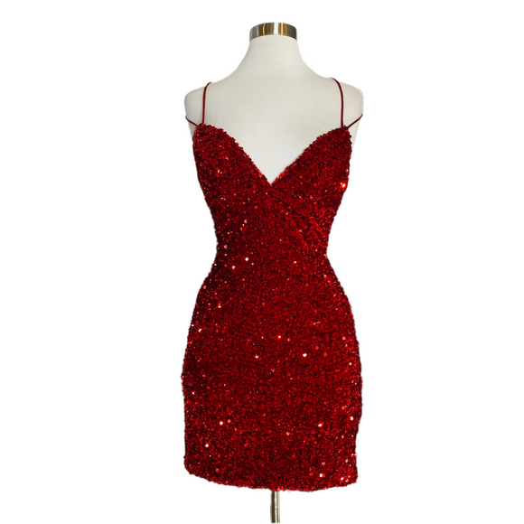 SHERRI HILL Short Sequin Cocktail Dress Red Size 00
