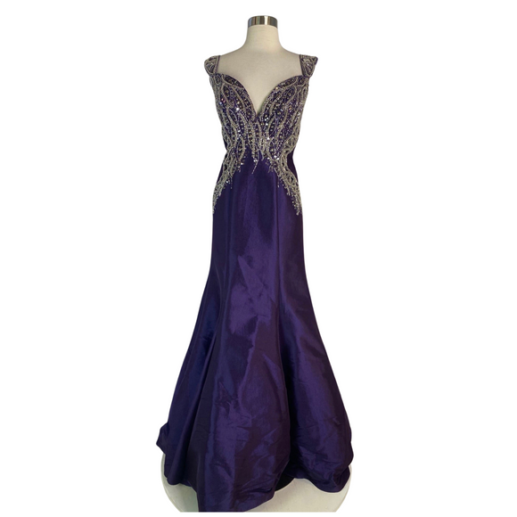 MAC DUGGAL Beaded Purple Long Mermaid Gown Size 10 NWT