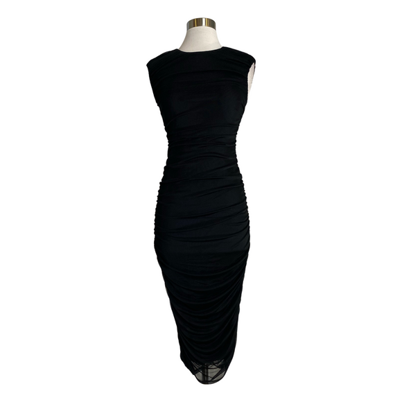 BARlll Ruched Midi Cocktail Dress Black Size XS NWT