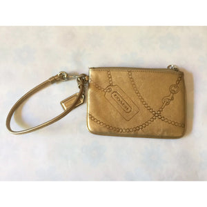 COACH Gold Leather Embossed Wristlet
