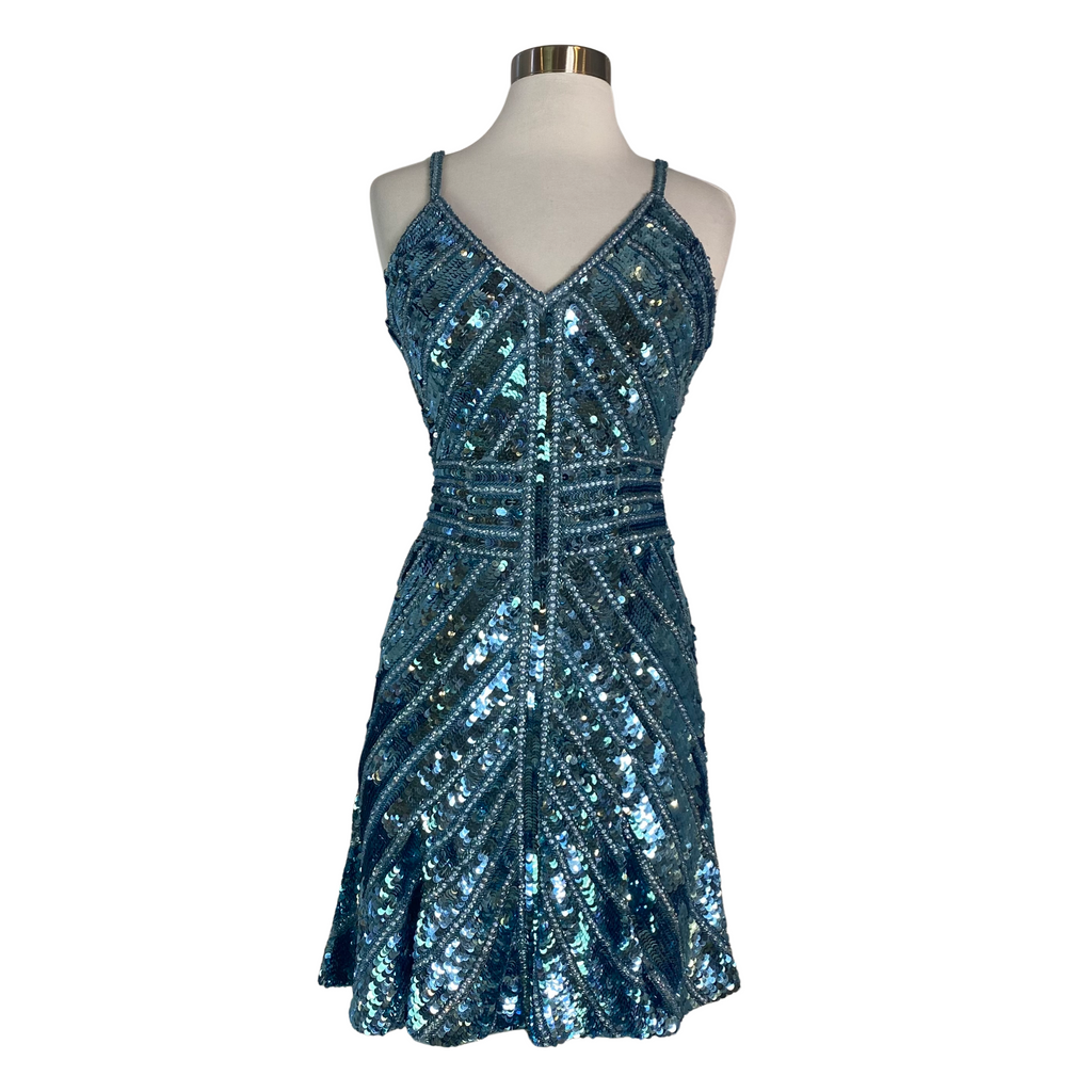 SHERRI HILL Short Sequin Dress Blue Size 4