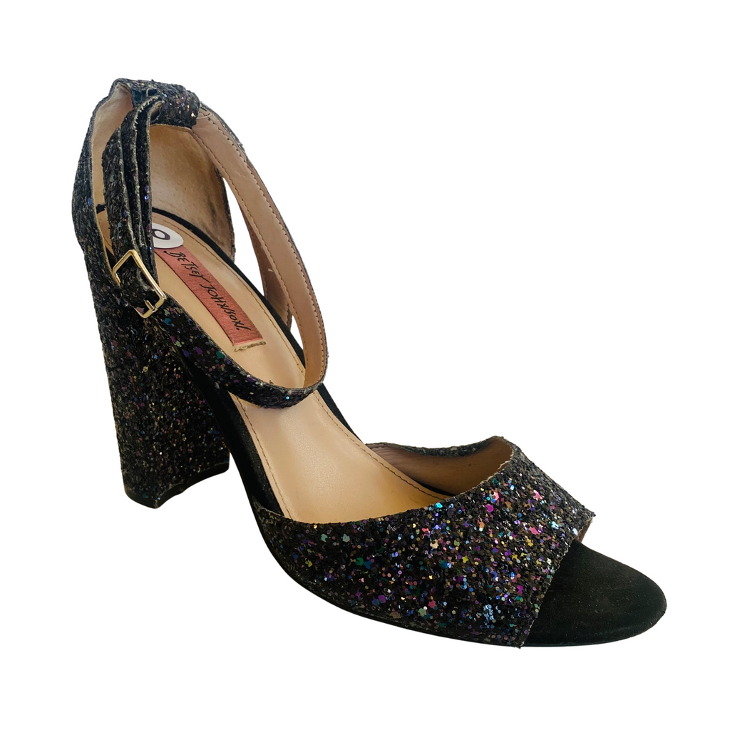 BETSY JOHNSON Glitter Block Heels Black-Multi Size 10