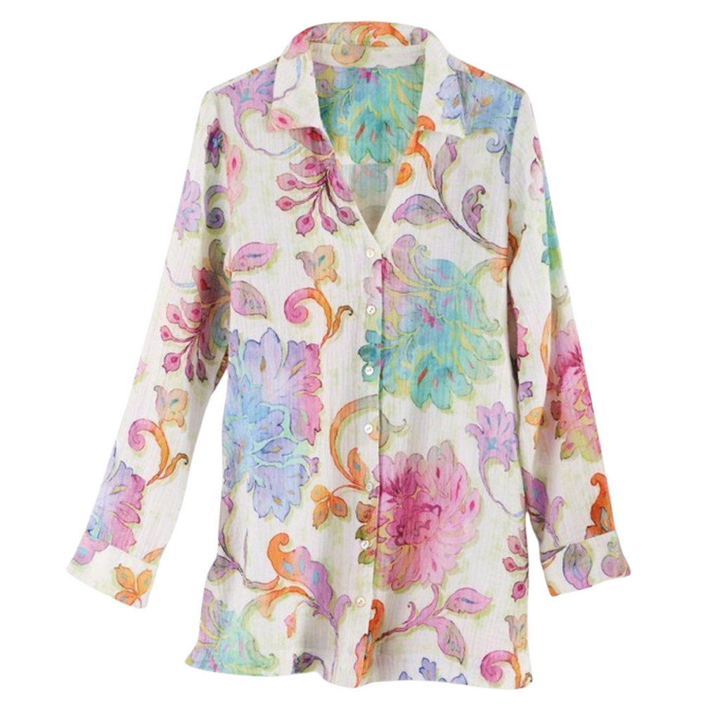 SOFT SURROUNDINGS Escambia Gauze Tunic Shirt Painterly Floral Size XL NWT