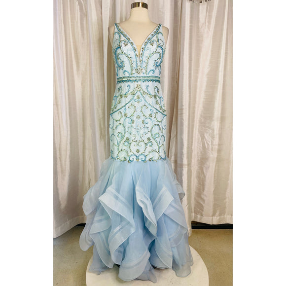 RACHEL ALLAN Style #6548 Long Mermaid Cinderella Blue Size 8