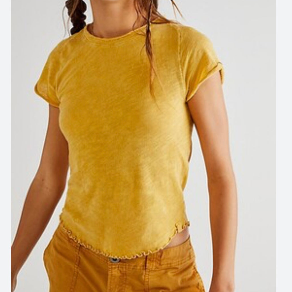 We The Free Care FP Be My Baby Tee Yellow Size Large