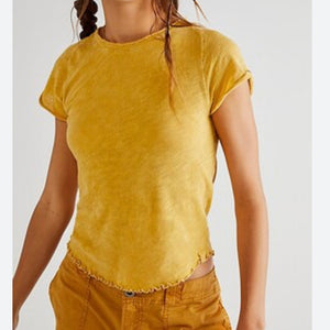 We The Free Care FP Be My Baby Tee Yellow Size Large