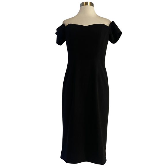 DRESS THE POPULATION Bailey Off The Shoulder Sweetheart Bodycon Midi Sheath Cocktail Dress Black Size Medium