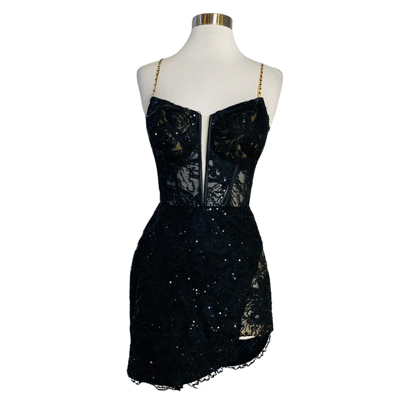 SHERRI HILL Short Corset Cocktail Dress Black Size 4