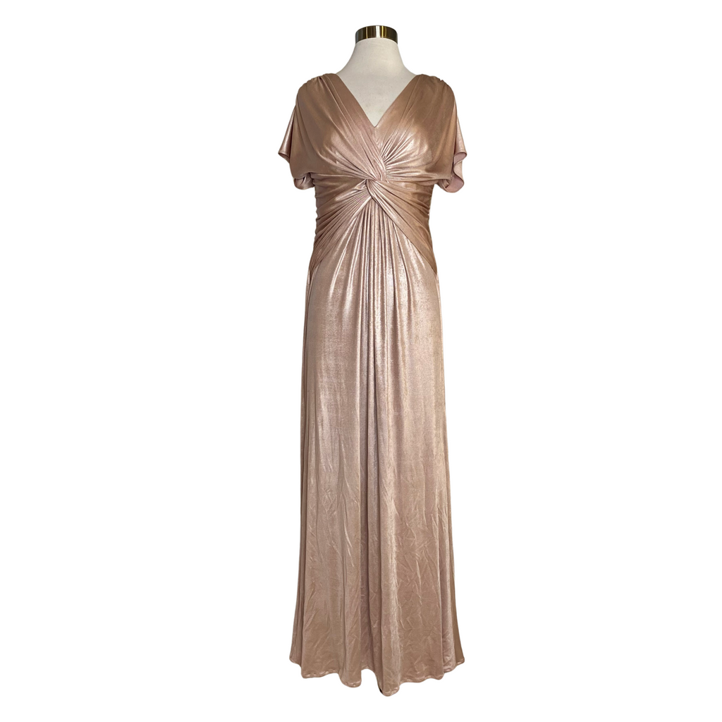 ADRIANNA PAPELL Long Twisted Front Cap Sleeve Gown Blush Size 10