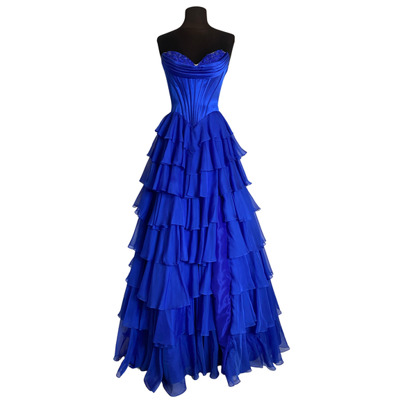 SHERRI HILL Style 56911 Long Tiered Gown Periwinkle Size 2