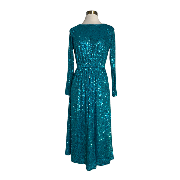 MAGGY LONDON Sequin Midi Cocktail Dress Teal Size 4 NWT
