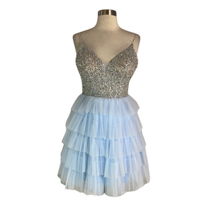 JVN By JOVANI Style 22604 Short Tiered Gown Baby Blue Size 4