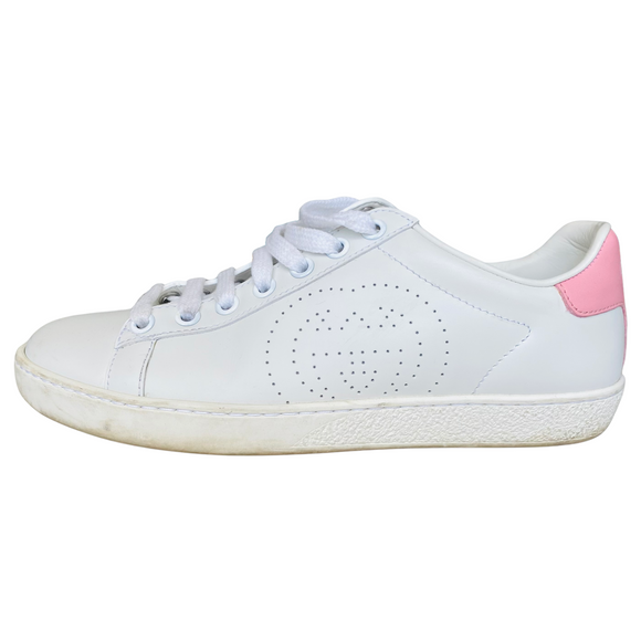 GUCCI Ace Leather Trainers Sneakers White/Rose Size 35