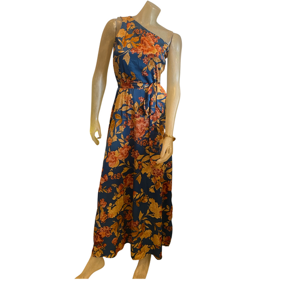 NICOLE MILLER One Shoulder Dress Teal Multicolor Size 4