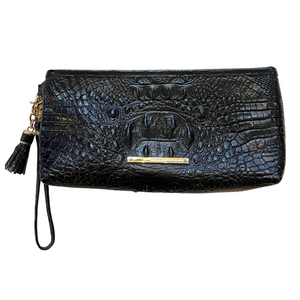 BRAHMIN Kayla Melbourne Black Embossed Leather Clutch