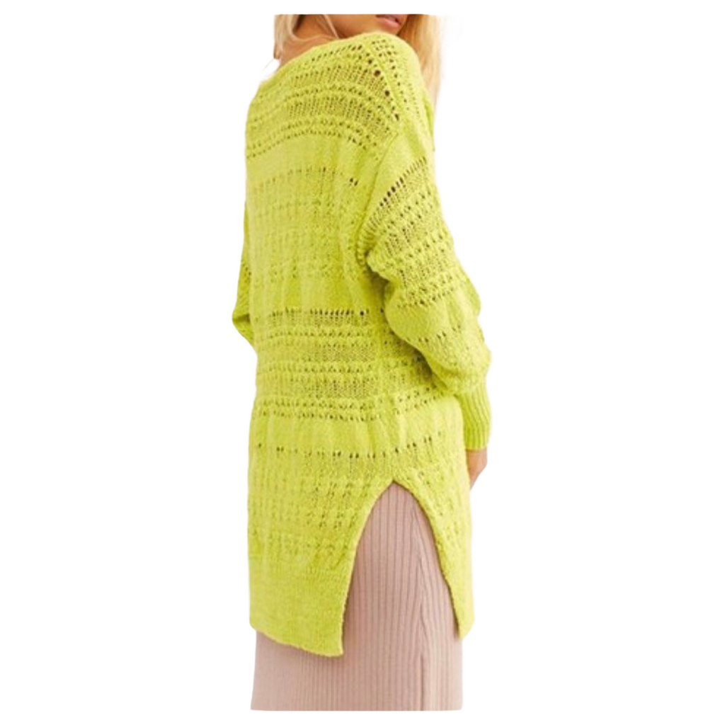 FREE PEOPLE Hot Tropics Knit Pullover Sweater Lime Light Size XS