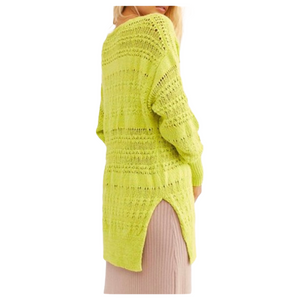 FREE PEOPLE Hot Tropics Knit Pullover Sweater Lime Light Size XS