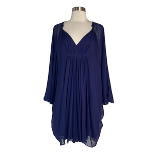 DIANE VON FURSTENBURG Silk Chiffon Fleurette Cocktail Dress Navy Size 8