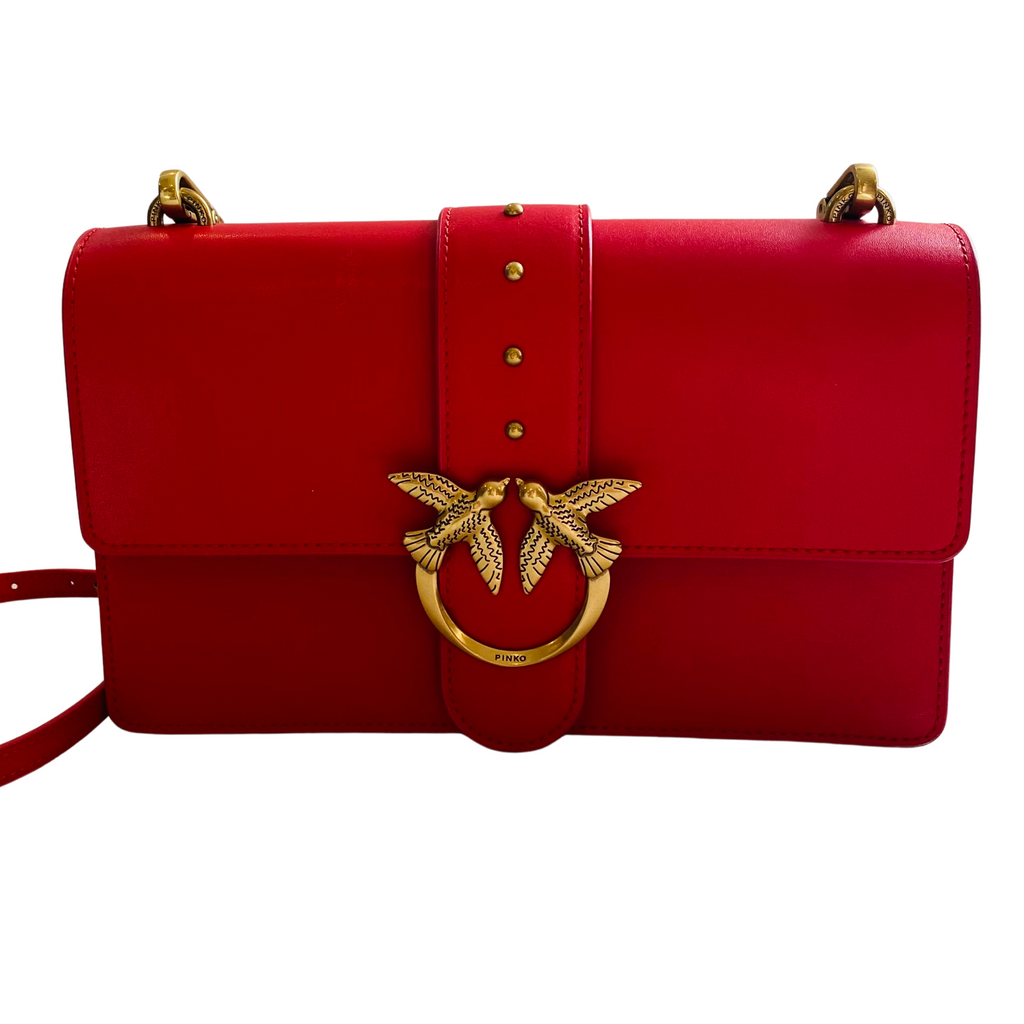 PINKO Classic Lovebird Italian Leather Shoulder Bag/Crossbody Red