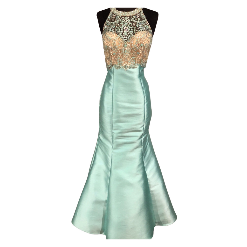 Blush Prom Aqua And Nude Mermaid Bottom Dress Size 8