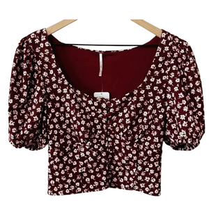 FREE PEOPLE Ditsy Floral Top Wine Size Medium