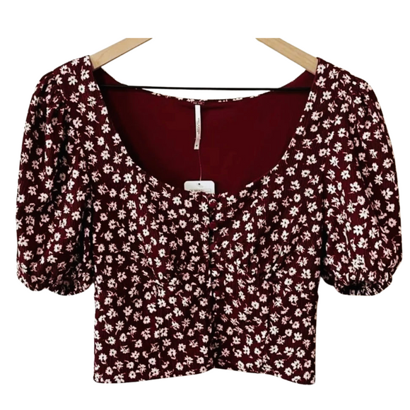 FREE PEOPLE Ditsy Floral Top Wine Size Medium
