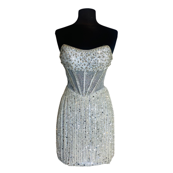 NOX ANABEL Short Silver Cocktail Dress Size XS