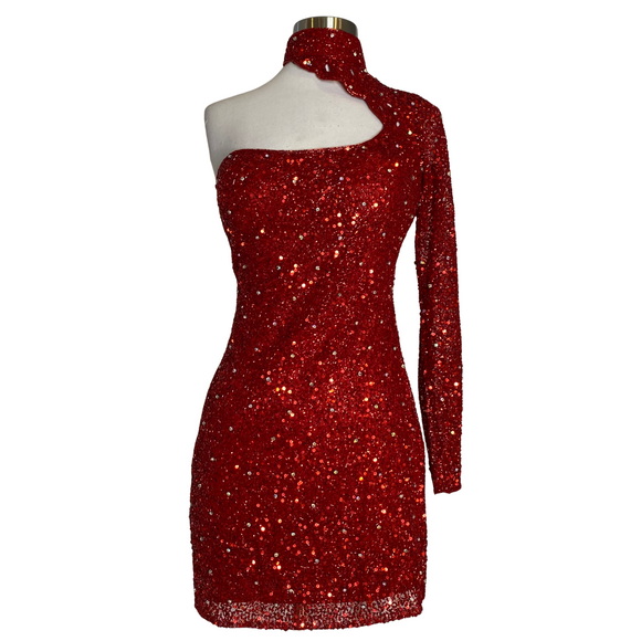 PORTIA & SCARLETT Style PS22784C One Sleeve Cocktail Dress Red Size 2