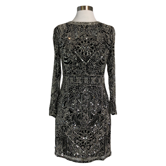 ALETA Short Beaded Dress Black/Silver Size 6