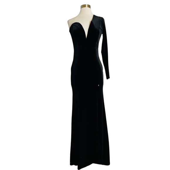Windsor Long Velvet One Sleeve Gown Black Size Medium