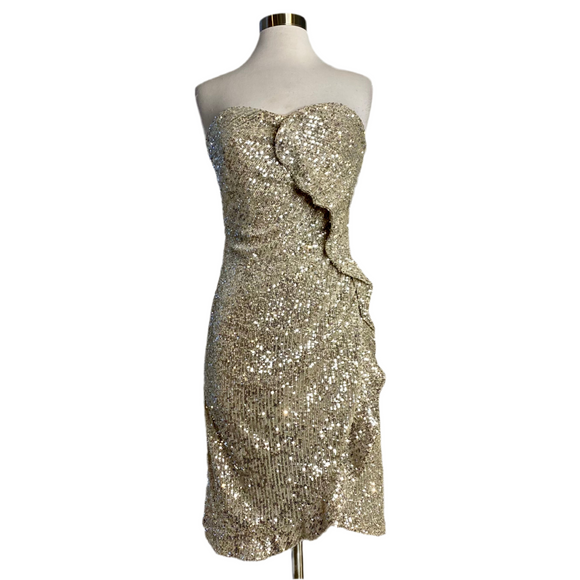 ALEXIA ADMOR Sequin Cocktail Dress Champagne  Size Small