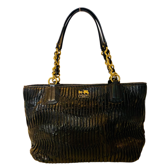 COACH Madison Pleated Leather Black Tote Style 20522