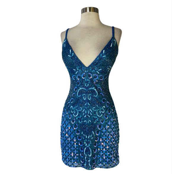 JOVANI Style # 36425 Short Dress Teal Size 2
