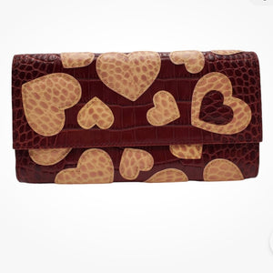 Brighton Red Leather Hearts Clutch with Mirror NWT