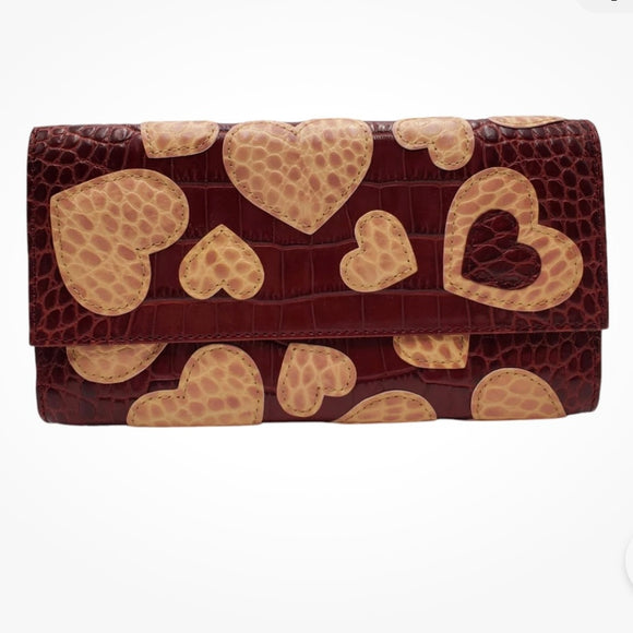 Brighton Red Leather Hearts Clutch with Mirror NWT