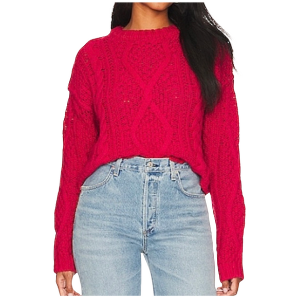 FREE PEOPLE Cutting Edge Cable Cropped Sweater Cranberry Size Medium NWT
